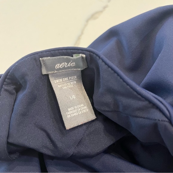 AERIE one piece navy blue swimsuit women’s large lace front low back high waist - Picture 6 of 10